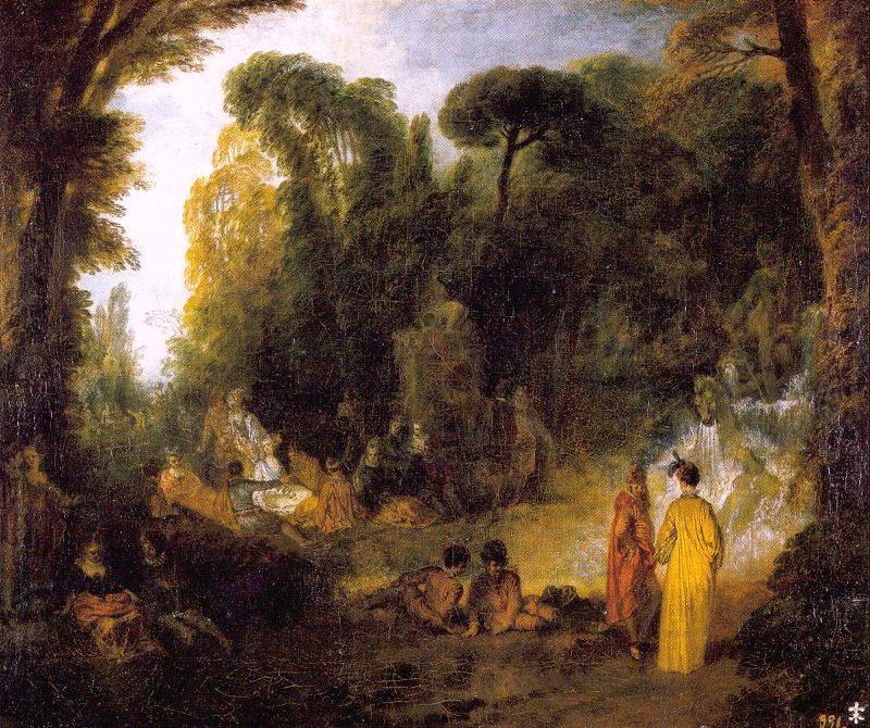 WATTEAU, Antoine Gathering by the Fountain of Neptune china oil painting image